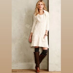 Anthropologie Sleeping on Snow Cream Wool Blend Cable Knit Sweater Dress Sz S